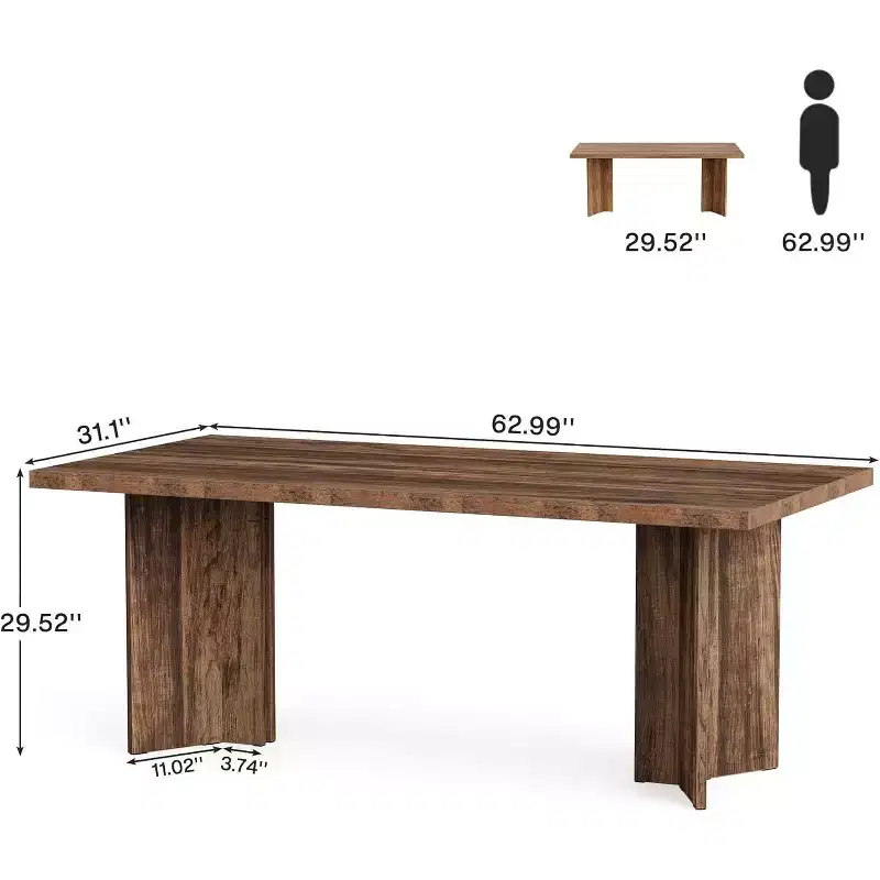 Lantine 63-inch Executive Desk, Vintage Office Computer Desk with Large Tabletop, Farmhouse Wood Writing Table Workstation for Home Office, Dark Brown