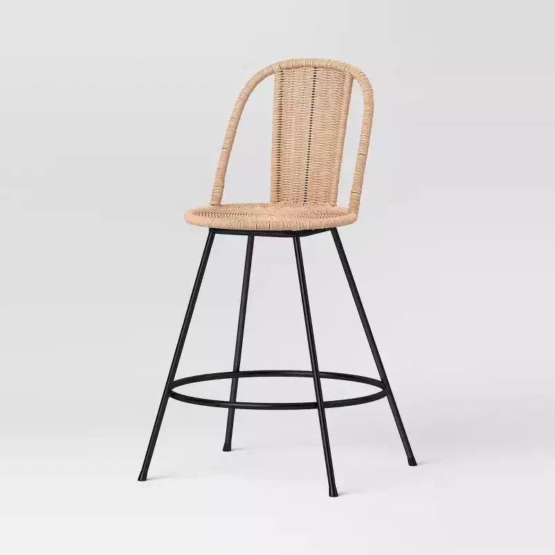 24" Olivine Rounded Back Rattan Counter Height Barstool with Metal Legs and Footrest Natural - Threshold™