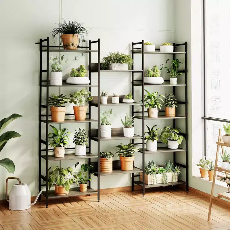 5 Tier Book Shelf, Vintage Storage Rack with Open Shelves, Metal Frame, Freestanding Storage Shelf, for Living Room, Home, Office