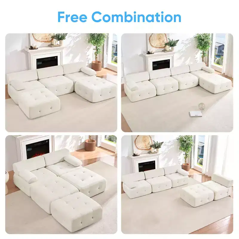 Mjkone L-Shaped Velvet Sectional Sofa,4-Seater Modular Sectional Sofa With Ottoman, Convertible Sofa Couches with Rivet Trim
