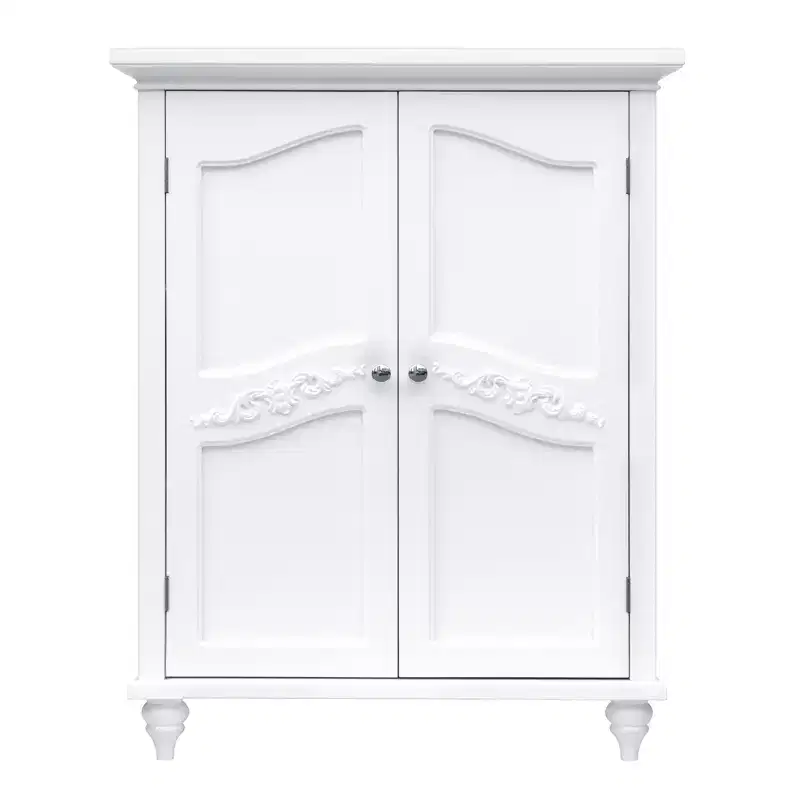 Teamson Home Versailles White Floor Storage Cabinet, Freestanding 2-Door Organizer with Adjustable Shelves