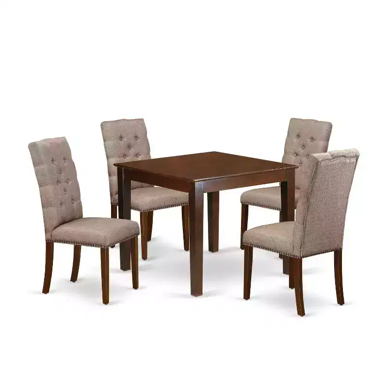 HomeStock 5-Pc Mahogany Finish Solid Wood Top - Rectangular Dining Room Set with High Back - Seats 4