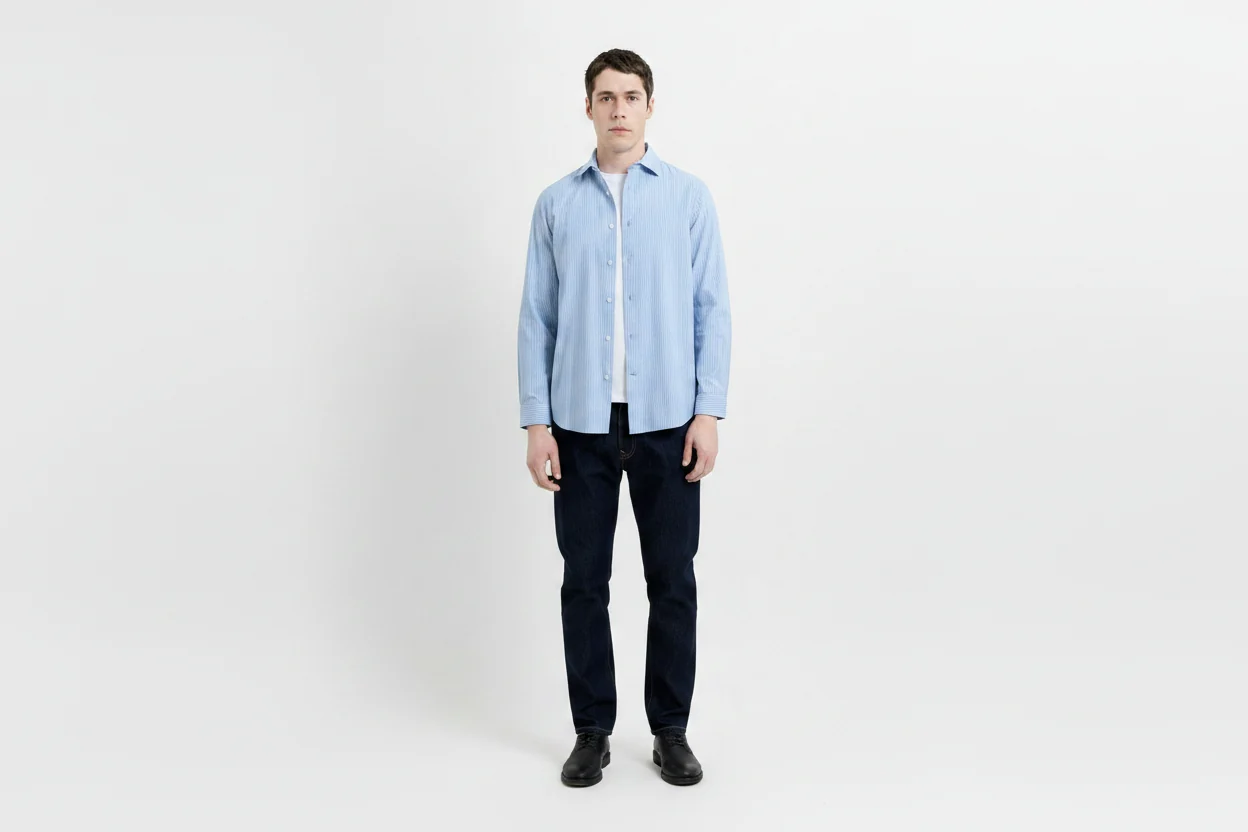 Long Sleeve Cotton Blue Striped Button-Through Shirt