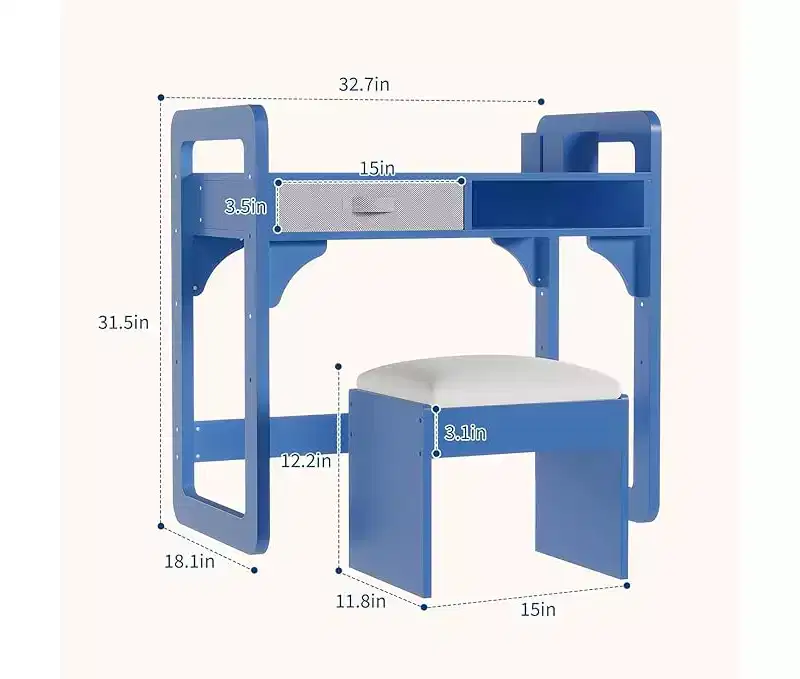 Wooden Study Desk & Chair Set, Writing Table with Spacious Cloth Drawers & Built - in Pen Holder for Organized Learning