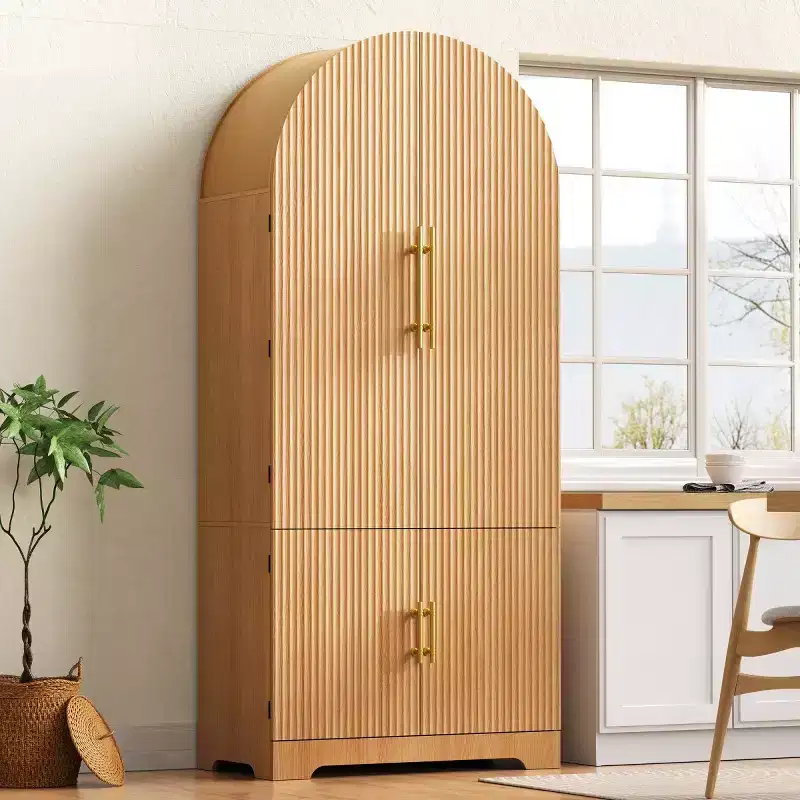 72 Tall Arched Freestanding Kitchen Pantry Cabinet with Adjustable Shelves & Hidden Drawer for Kitchen, Dining Room, or Living Room-Panipeachy
