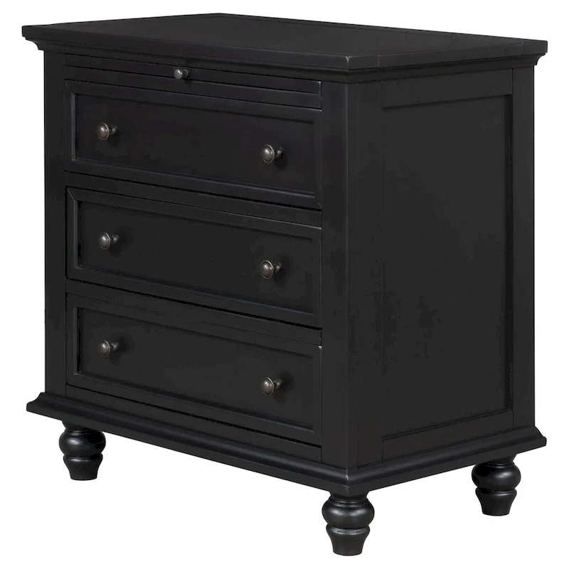 Solid Pine Wood End Table with Pull-out Tray and 3 Drawer, Easy Assembly