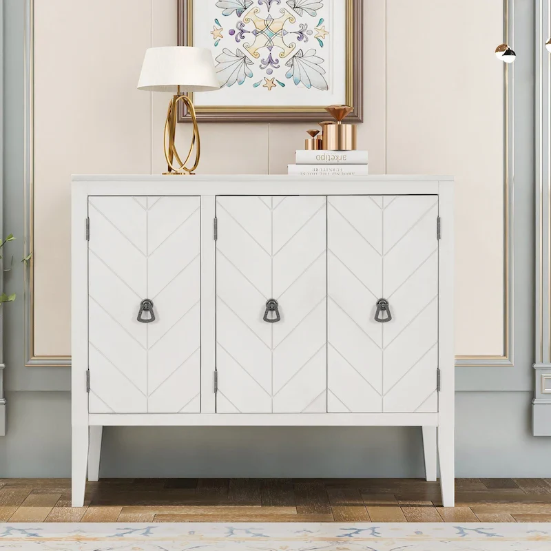 White / Brown / Blue / Grey 3-Door Vintage Sideboard Cabinet
