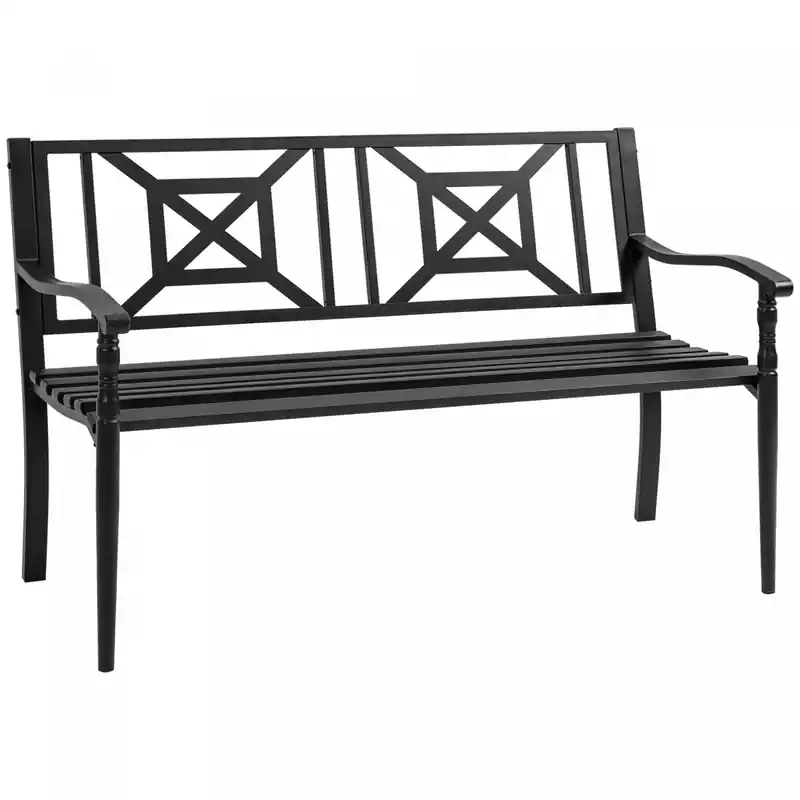 Steel Garden Bench For Outdoor, 2-person Patio Bench