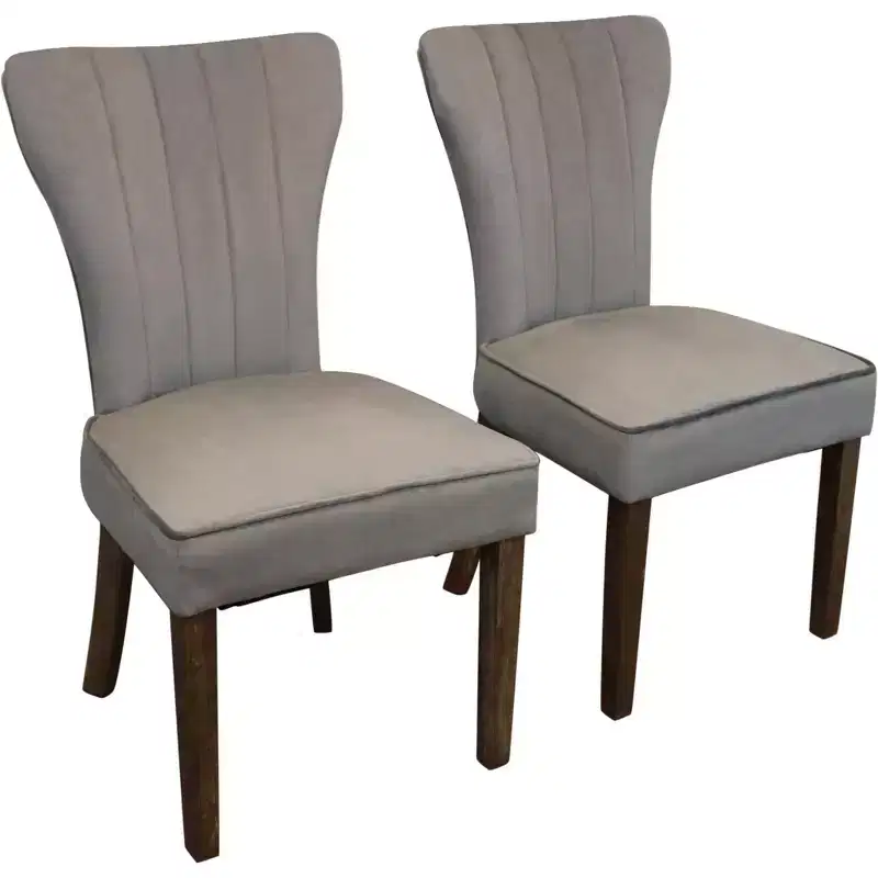 HomeRoots Set of Two Gray And Brown Upholstered Velvet Dining Parsons Chairs
