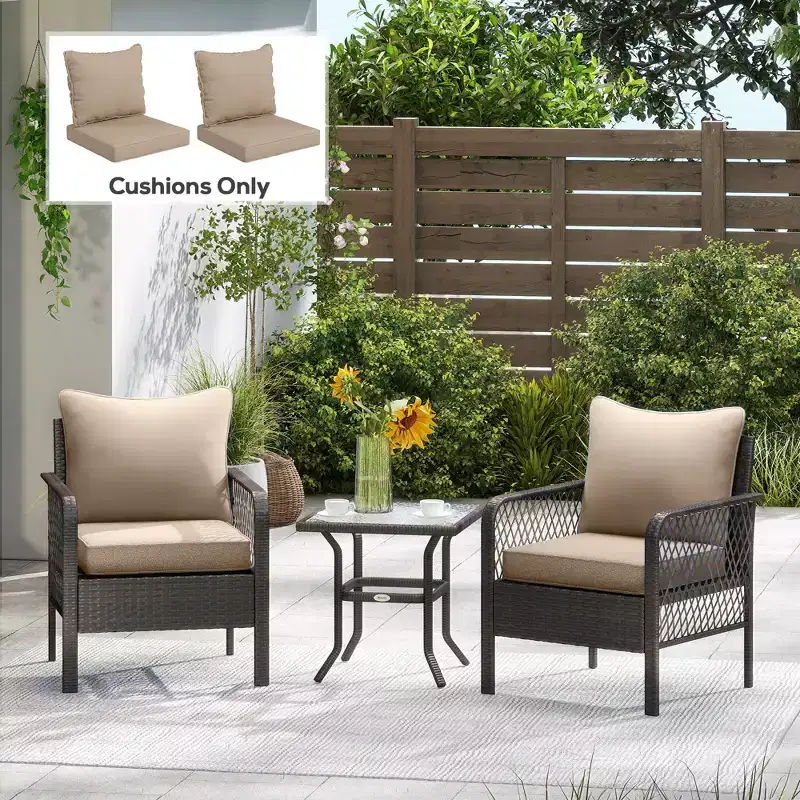 4 Patio Chair Cushions with Seat & Backrest, Fade Resistant Seat Replacement Cushion Set