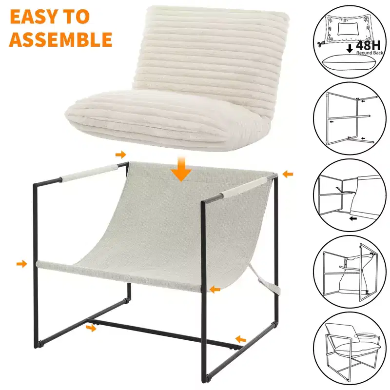 Acekool Modern Upholstered Armchair, Metal Frame Lounge Chair with Removable Cushion, Linen Light Grey for Living Room