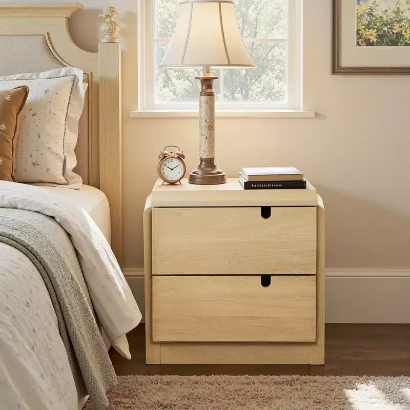 LuxenHome White Oak Mid-Century 2-Drawer Nightstand, 20.5'' Engineered Wood Accent Table Brown