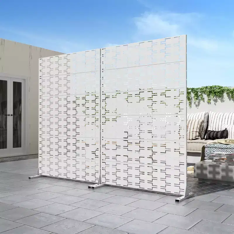 Freestanding Privacy Screen Panel, White Galvanized Steel for Outdoor Balcony Patio Garden Room Divider