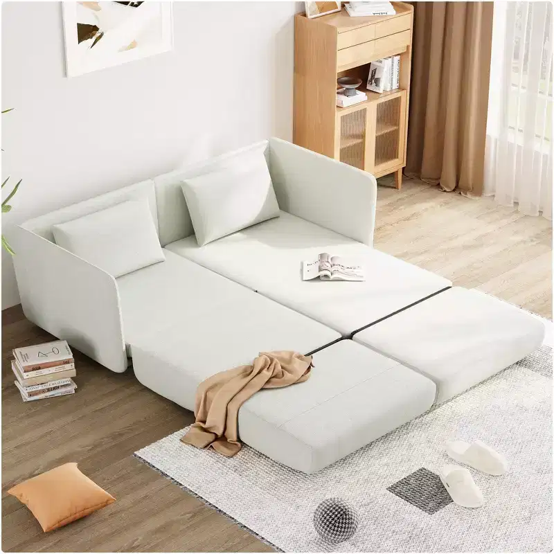 66 Inch Queen Size Sofa Bed, Queen Sleeper Sofa with 360G Linen Fabric&Pillows Suitable for Living Room