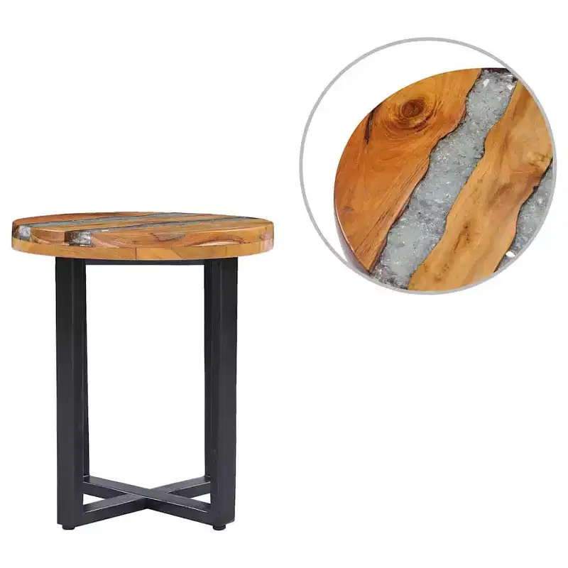 vidaXL Coffee Table with Resin Inlay, Round Center Table for Living Room, Fully Handmade, 15.7'' x17.7'', Solid Reclaimed Wood, Multicolor