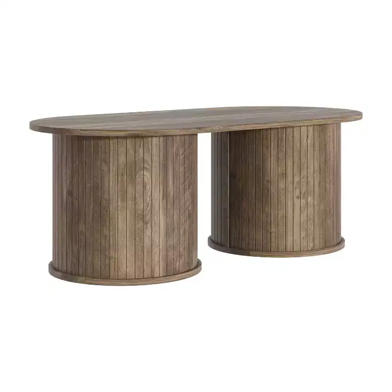 Fluted Oblong Coffee Table with Round Base 39.2