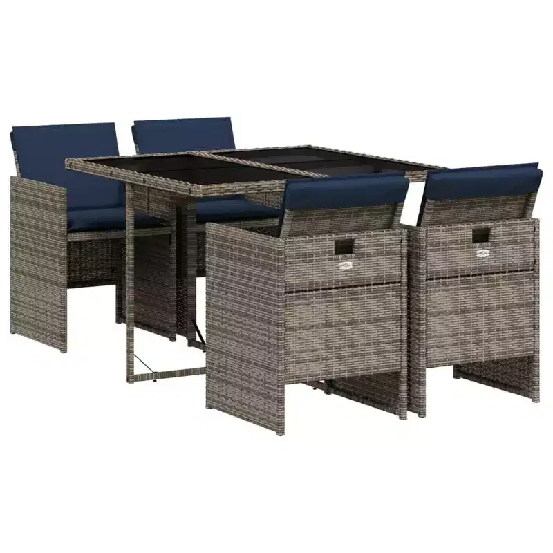 vidaXL Patio Dining Set with Cushions, Garden Table and Chairs, Gray Poly Rattan