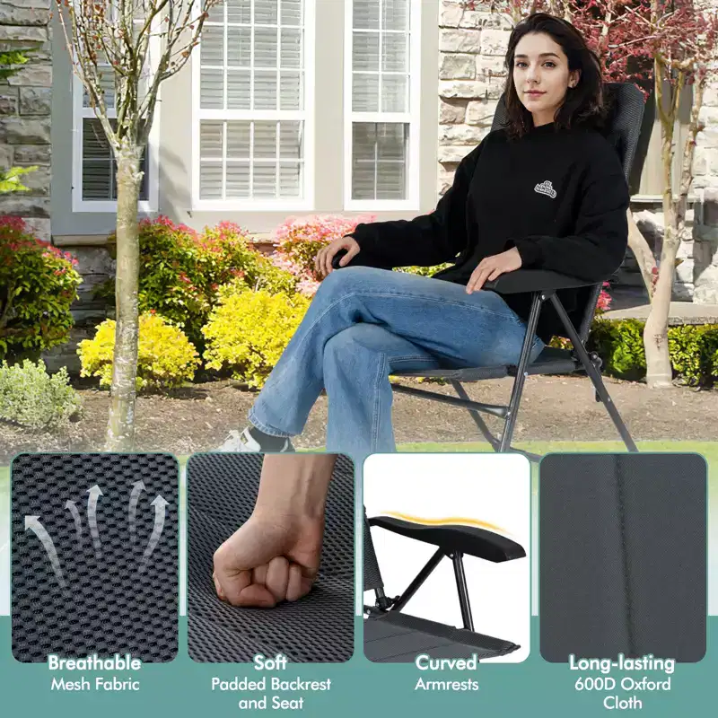 Costway 4PCS Patio Folding Chairs Back Adjustable Reclining Padded Garden Furniture