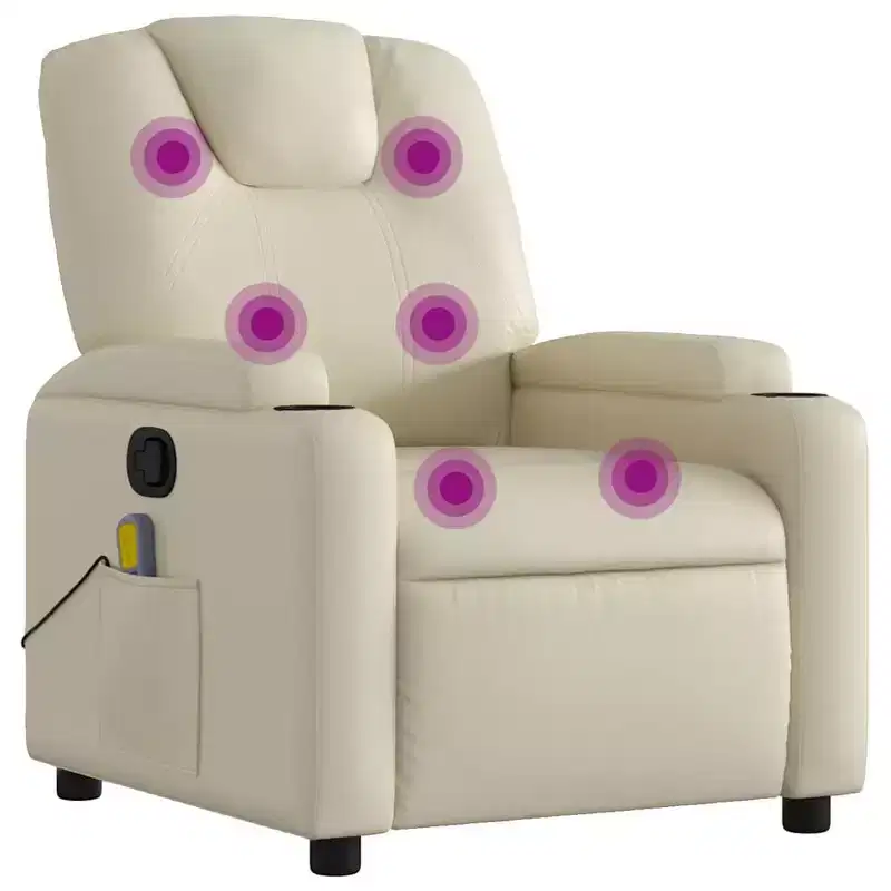 Massage Recliner Chair with 6-Point Vibration, Adjustable, Cream Faux Leather
