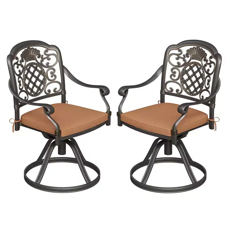 Swivel Patio Dining Chairs Set of 2, Aluminum Outdoor Metal Chairs with Removable Cushions, Patio Seating for Garden, Backyard, Deck, Balcony(Brown)