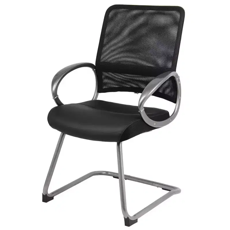Mesh Back with Pewter Finish Guest Chair Black - Boss Office Products: LeatherPlus Seat, Cantilever Base
