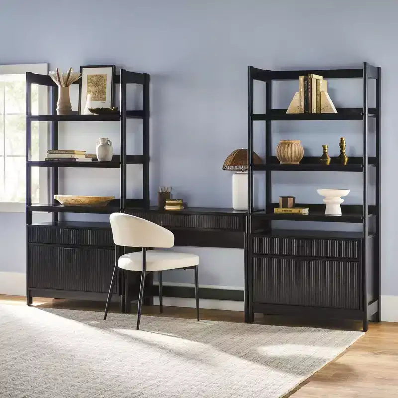 Saracina Home 3pc Transitional Fluted Writing Desk with 2 Wide Bookcases