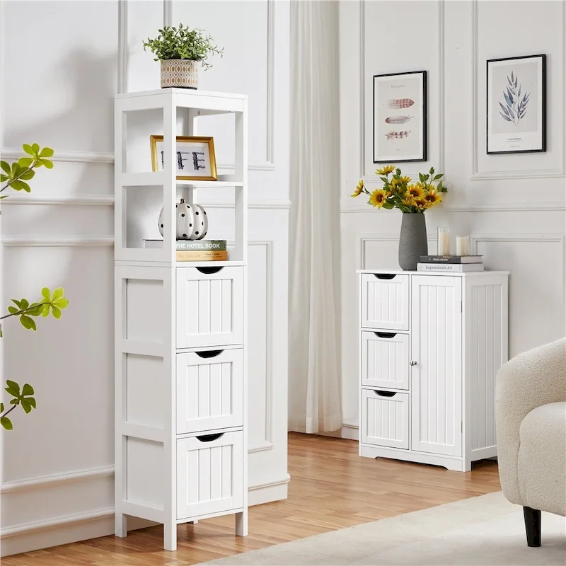 Yaheetech Modern Bathroom Storage Cabinet With 3 Drawers and 2 Open Shelves, White - N/A