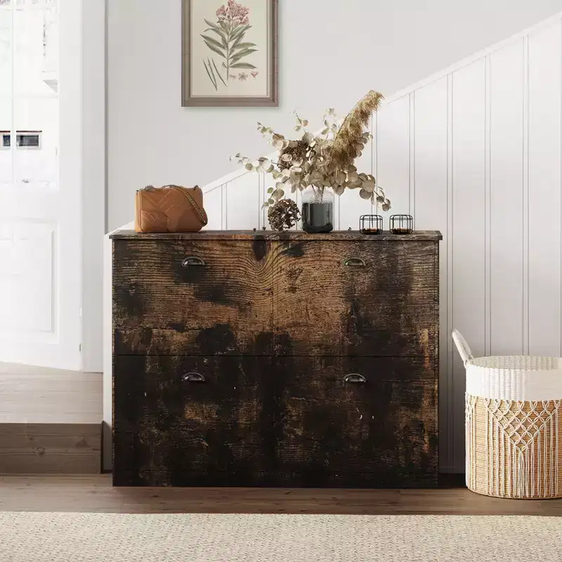 Wooden Shoe Cabinet, Hidden Slim Narrow Shoe Rack Cabinet with 4 Drawers for Entryway, Foyer,Hallway,Bedroom