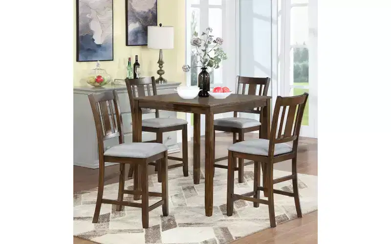 Dining Chairs Set of 4, Wooden Kitchen Dining Chair with Padded Seat and Slatted Backrest, 4 Piece Farmhouse Upholstered Barstool