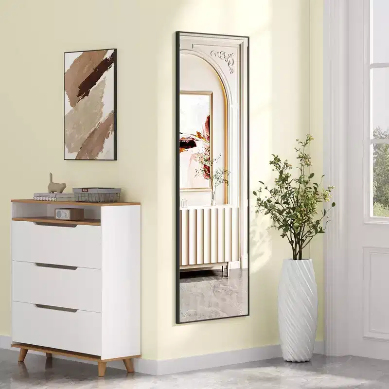 Full Length Mirror Standing Hanging or Leaning Wall, Full Body Floor Mirror with Stand Aluminum Alloy Thin Frame for Bedroom