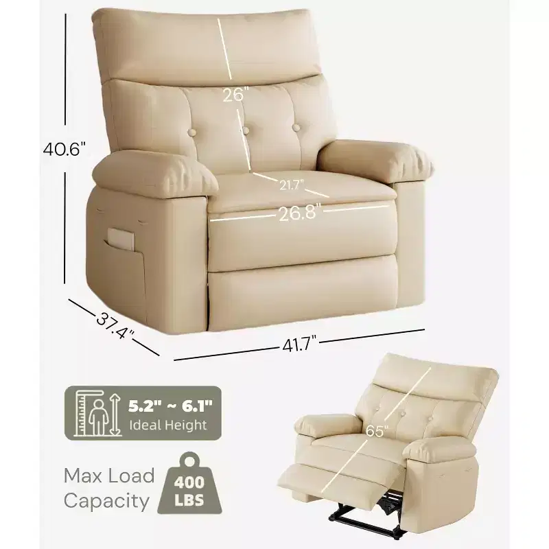 Oversized Leather Recliner Chair, Extra Wide Manual Recliner, Lazy Chair with 1.5X Sponge Comfort Arm and Back for Living Room, Bedroom