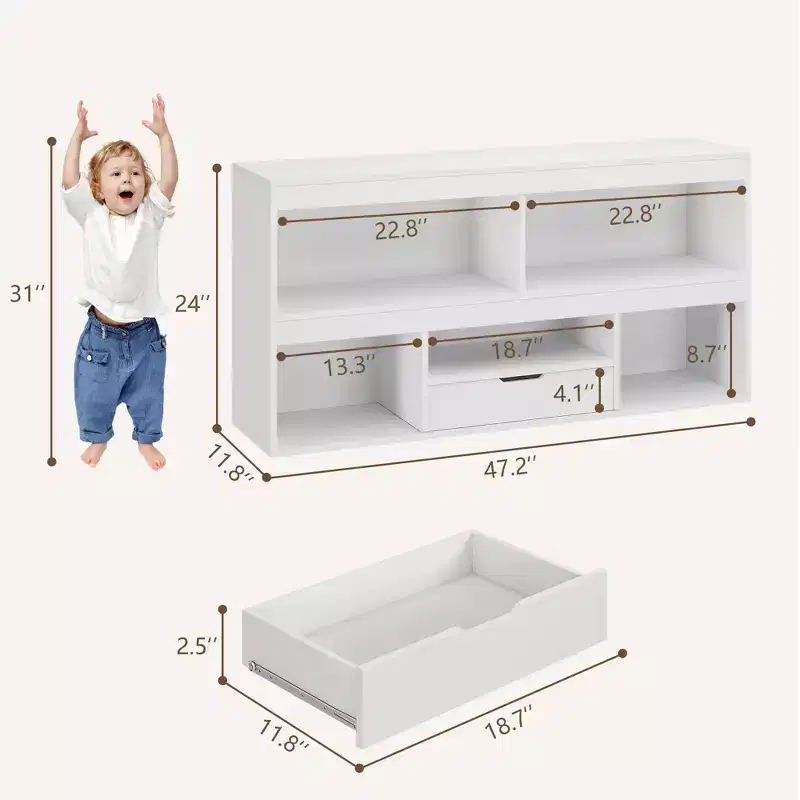 Kids Bookshelf with Drawer - Toy Organizer with Bookshelf,Book Shelf for Nursery,for Children's Rooms,Game Rooms,Bedrooms