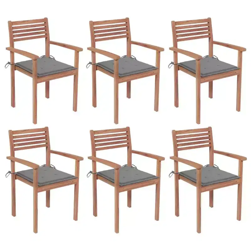 vidaXL Teak Wood Stackable Patio Chairs with Cushions - Set of 6 - Weather-Resistant, Easy Assembly, Versatile Design