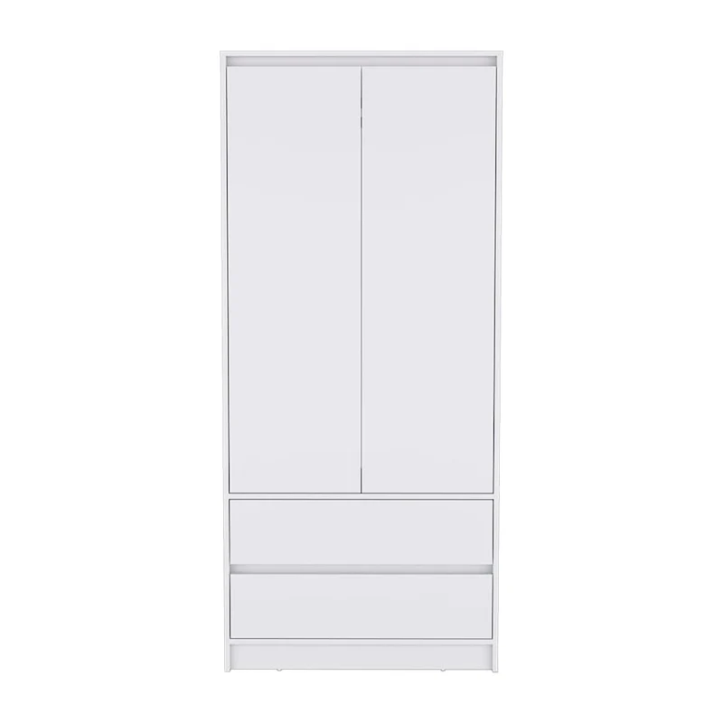 20.47  Modern Double-door Armoire with Hanging Rod and Two Drawers for Bedroom