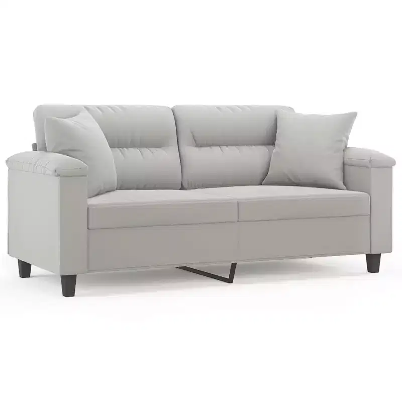 3-Seater Sofa with Pillows – Dark Gray Microfiber Fabric Couch
