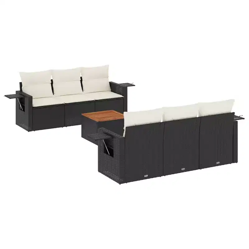 vidaXL Garden Sofa Set PE Rattan, Powder-Coated Steel, Fabric Large