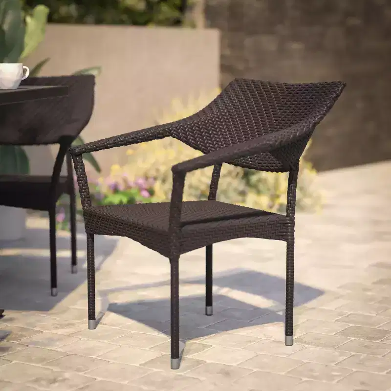 Flash Furniture Jace Commercial Grade Stacking Patio Chair, All Weather PE Rattan Wicker Patio Dining Chair