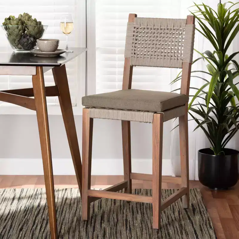 Heyna Woven Rope Mahogany Counter Height Barstool Gray/Natural - bali & pari: Indonesia Crafted, No Assembly Required
