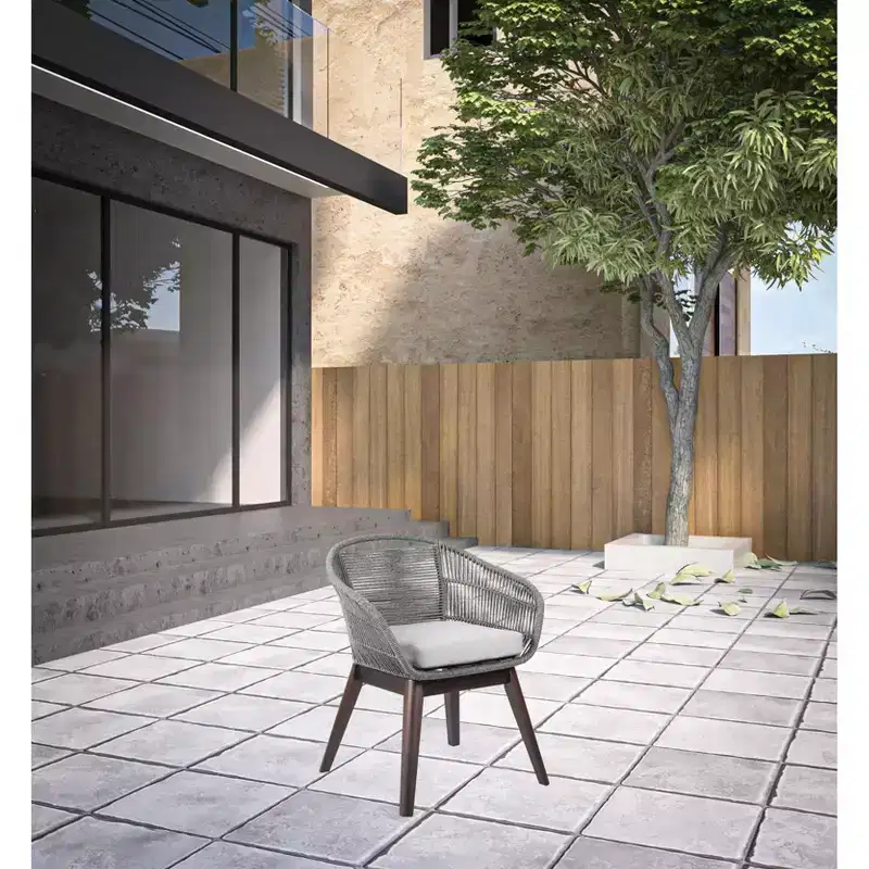 HomeRoots 27 Gray Solid Wood Outdoor Dining Chair with Gray Cushion