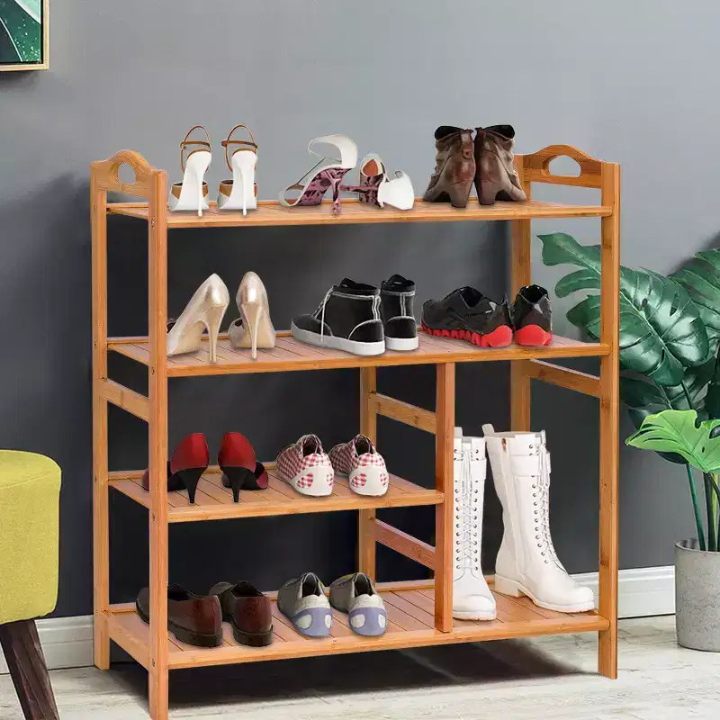 4-Tier Bamboo Shoe Rack with Boot Storage