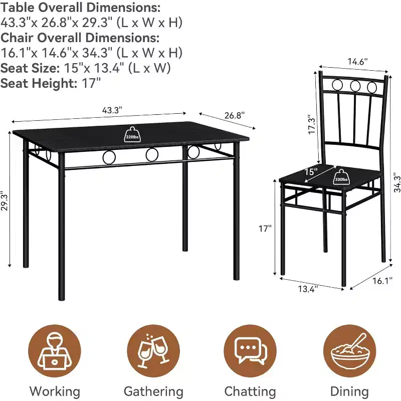 Dyonery Rectangular Dining Table Set for 4,5-Piece Kitchen Table and 4 Chairs,Dining Room Table Set,Space-Saving Kitchen Table Set for Small Space