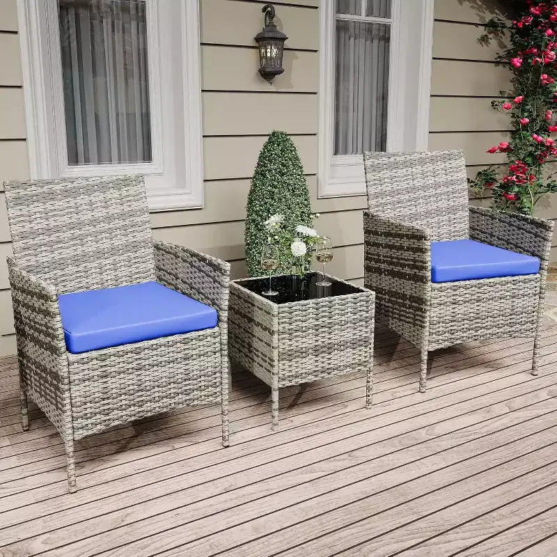 3 Piece Patio Set, PE Rattan Patio Conversation Set with 2 Chairs and 1 Coffee Table, Outdoor Patio Furniture Set for Patio