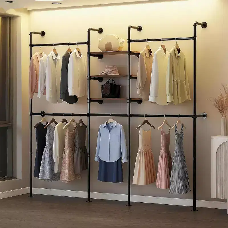 114 Garment Rack Wall Mounted Clothes Rack, 1000 lbs Industrial Pipe Clothing Racks, Heavy Duty Storage Wardrobe Closet Kit Walk in Closet Systems