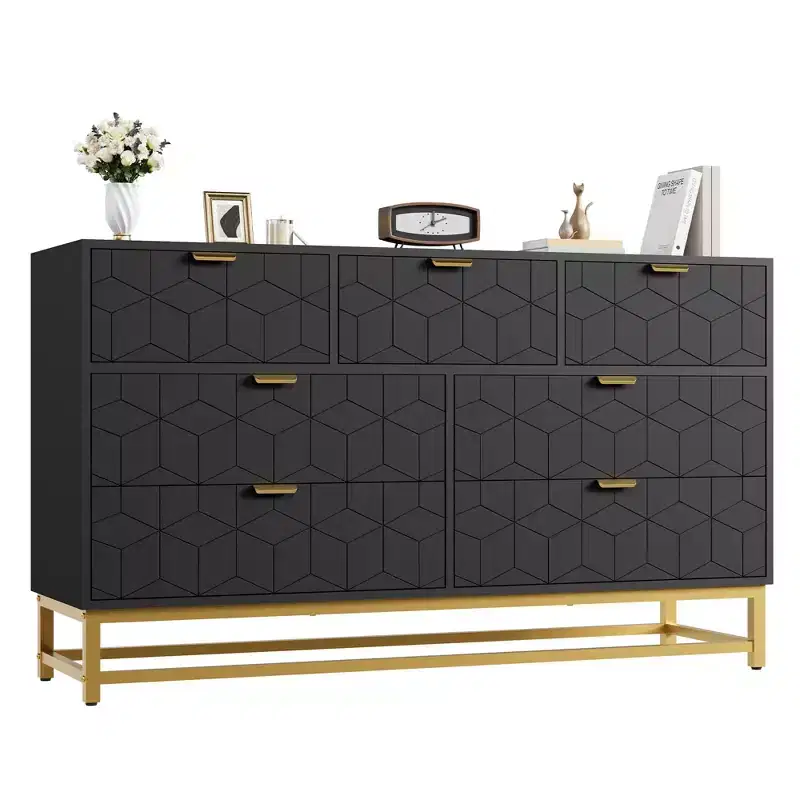 Dresser for Bedroom, 7 Drawer with Golden Metal Handle and Legs, Modern Chest of Drawers for Closet