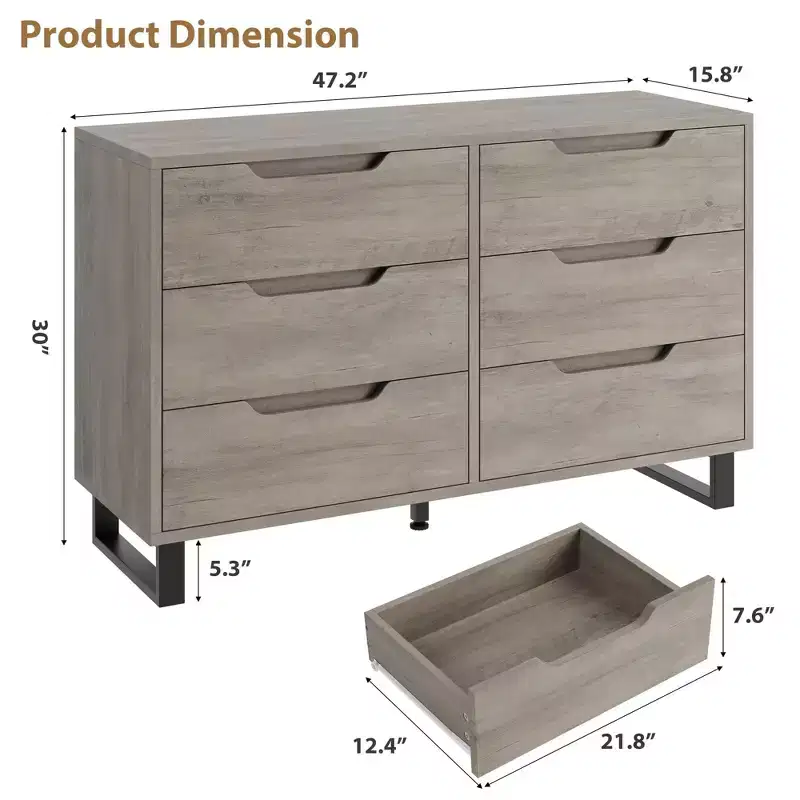 Dresser, Freestanding Horizontal Drawer with Storage, Wooden Closet Chest Storage