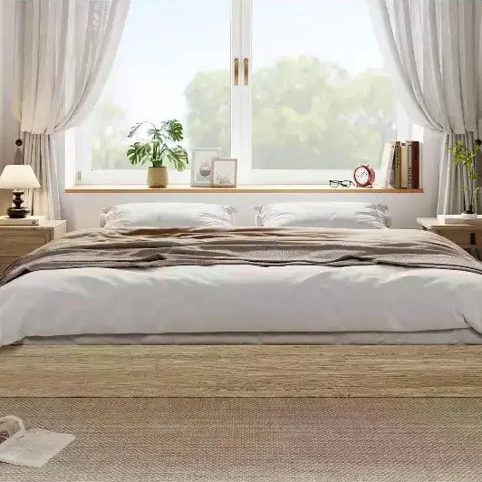 Twin Size Platform Bed Frame, Wood & Metal Slats, Minimalist Design, No Box Spring