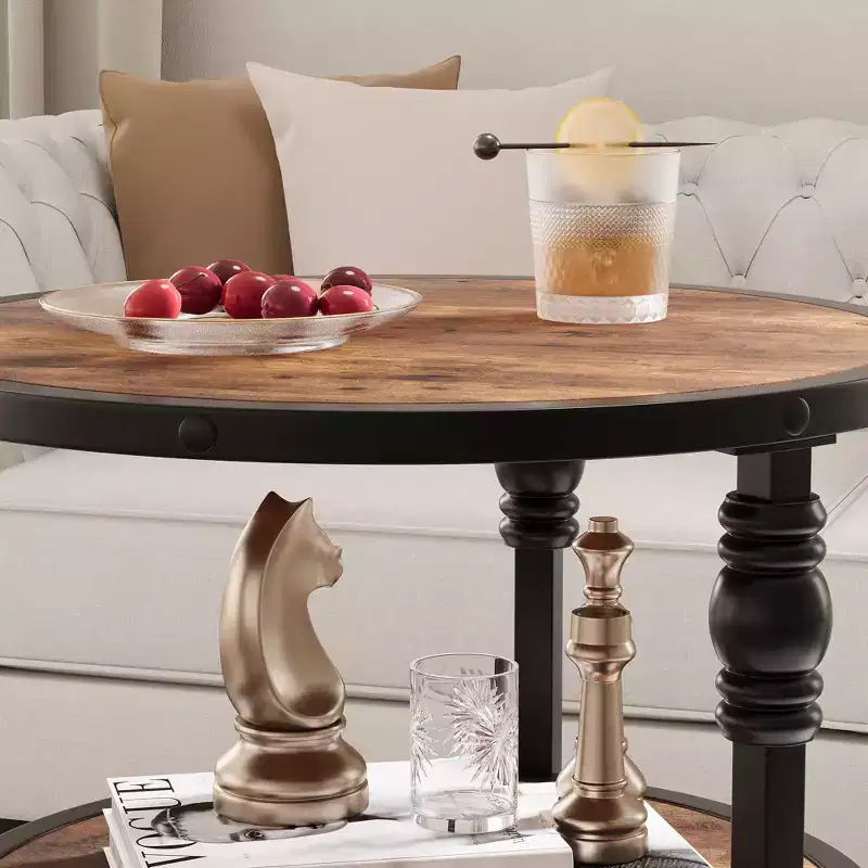 Round Side Table with 3 Shelves, Small End Table for Living Room, Bedroom, Steel Frame Nightstand & Coffee Table