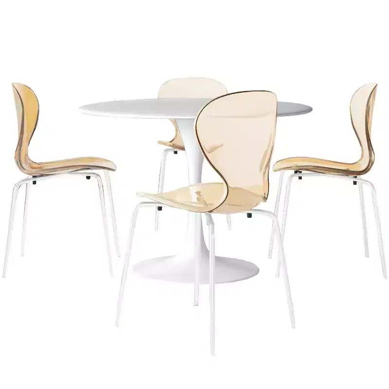 5-Piece Dining Set Round Dining Table, 4 Plastic Dining Chairs White Legs