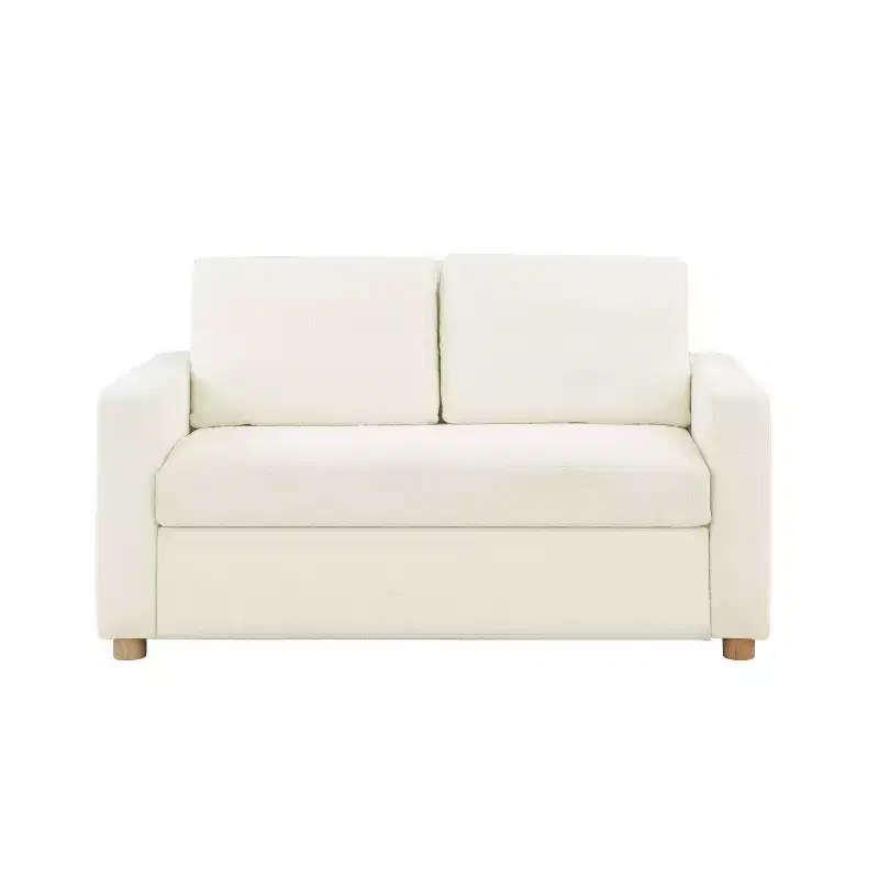 Convertible Sofa – Ivory Boucle, Lounger & Full Bed, Pocket Coils