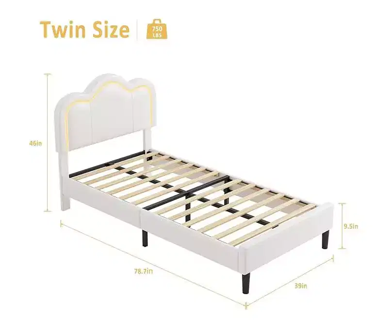 Twin Upholstered Bed Frame With Adjustable Headboard, Velvet Princess Platform Bed Frame for Kids/Girls, Wooden Slats SupportEasy Assembly